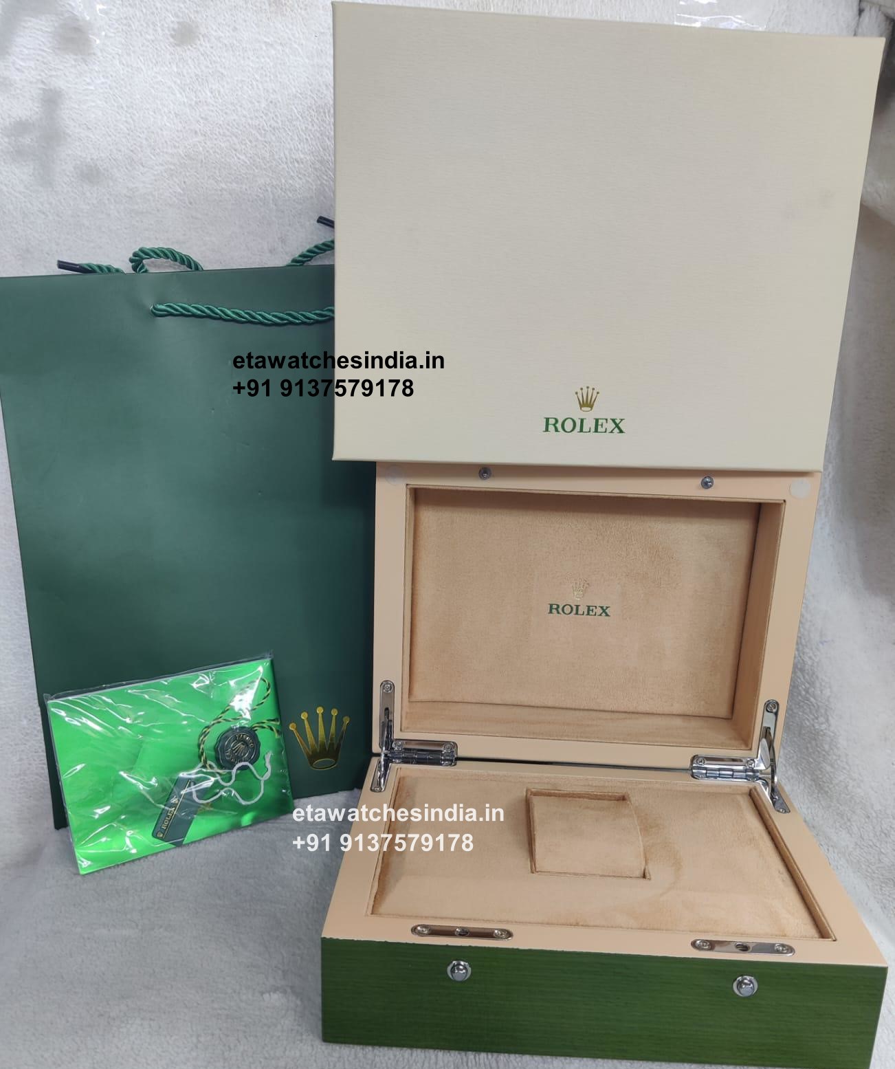 Rolex Wooden Green Big Crown Watch Box With Papers