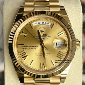 Rolex Day Date 40 Champagne Dial Presidential Strap Yellow Gold Super Clone Watch | 174G Weight Gain | COD