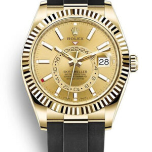 Rolex Sky Dweller Oysterflex Super Clone Watch | Champagne Dial Swiss ETA 9001 Movement| Rotating Bezel